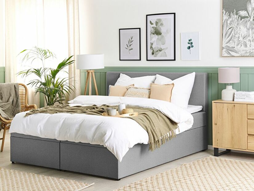 Manželská postel Boxspring 180 cm SENNOR (s matracemi a úl. prostorem) (šedá)