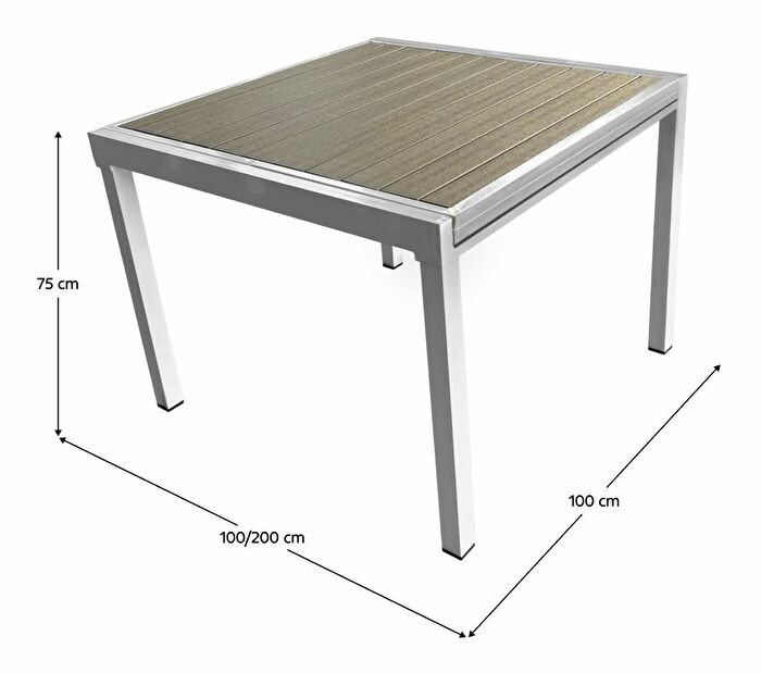 Rozkládací zahradní stůl DARIO (bílá ocel + šedá) (pro 4-8 osob)