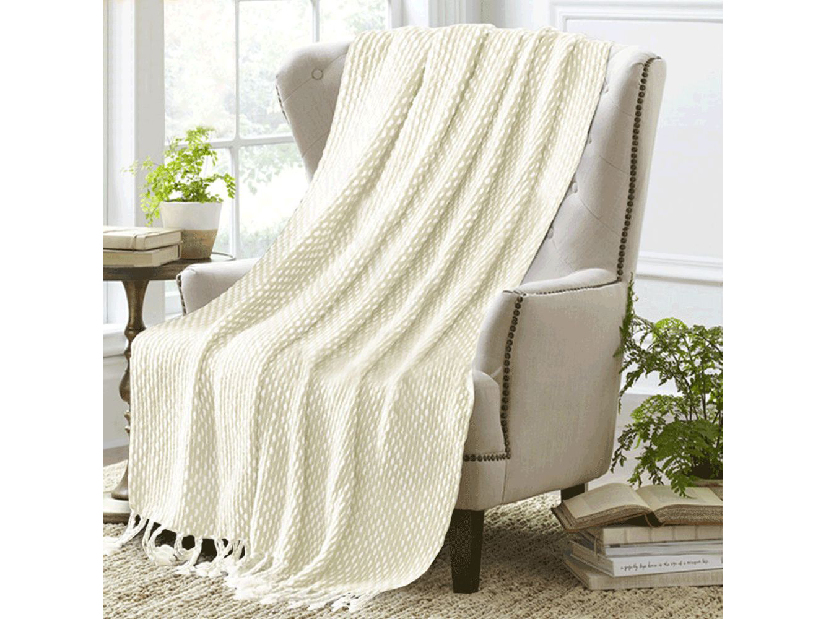 Pletená deka s třásněmi 150x200cm Tovou (béžová + vzor)