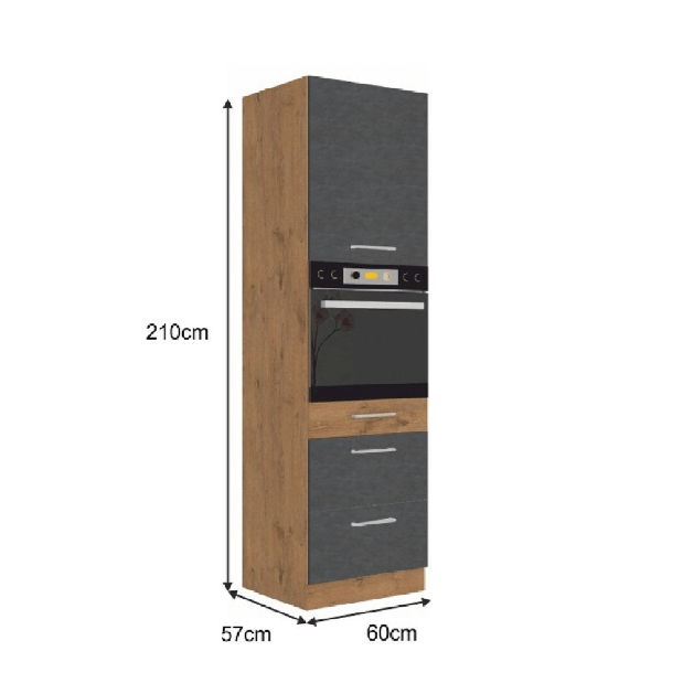 Kuchyňská skříňka na vestavné spotřebiče 60 DPS-210 3S 1F Velaga (šedá matná + dub lancelot)