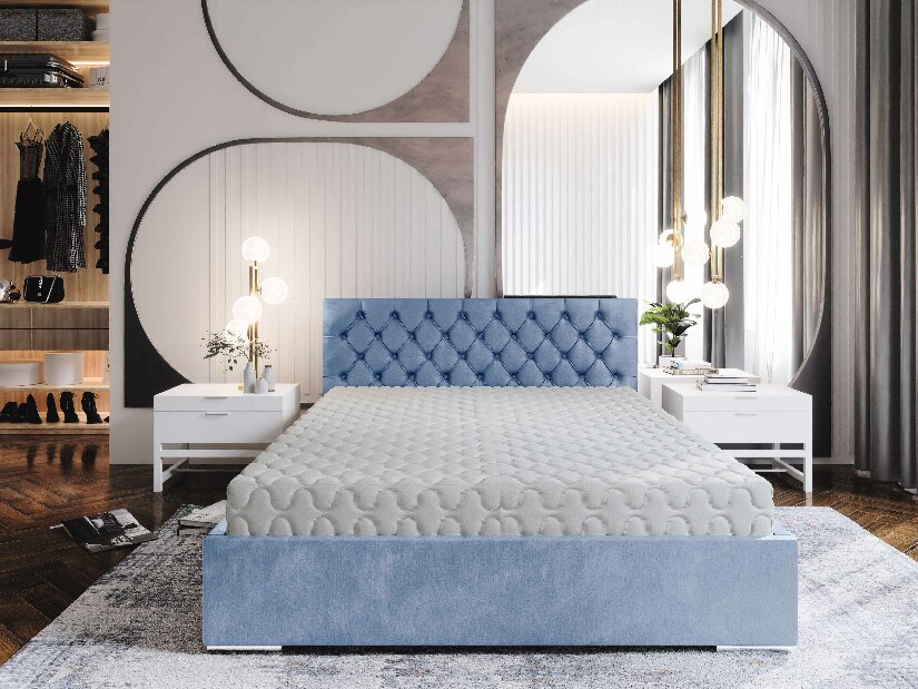 Manželská postel 160 cm Danita (světle modrá) (s roštem a úložným prostorem)