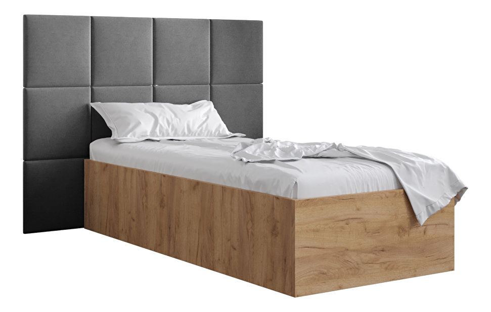 Jednolůžková postel s čalouněným čelem 90 cm Brittany 4 (dub craft zlatý + šedá) (s roštem)
