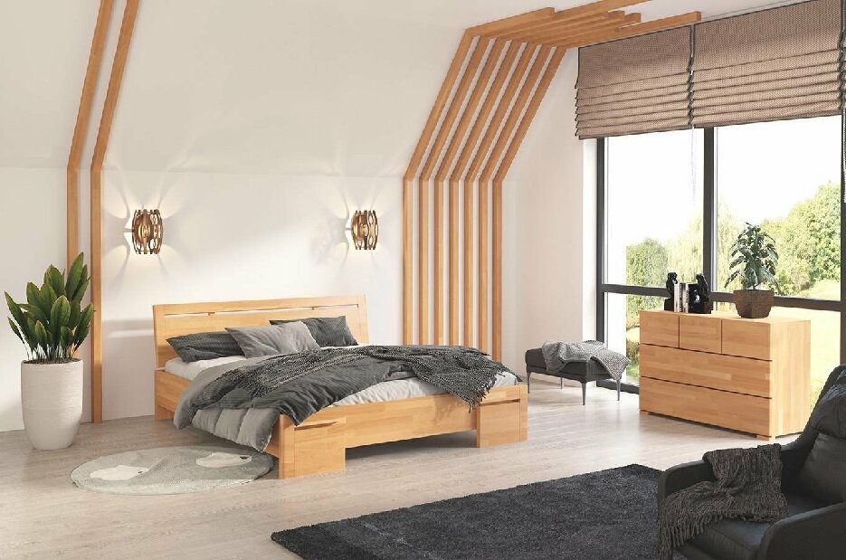 Manželská postel 160 cm Naturlig Bokeskogen High (buk)