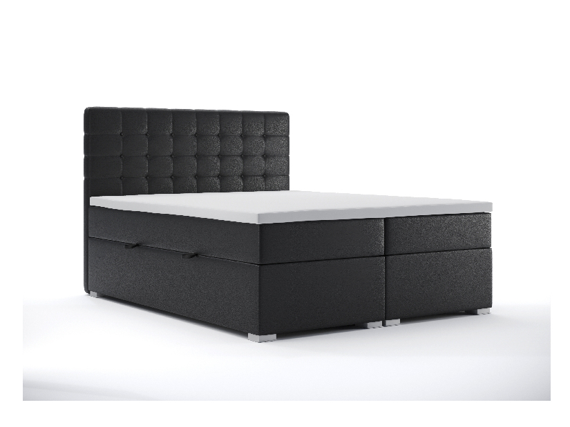 Manželská postel Boxspring 140 cm Clady (černá ekokůže) (s úložným prostorem)