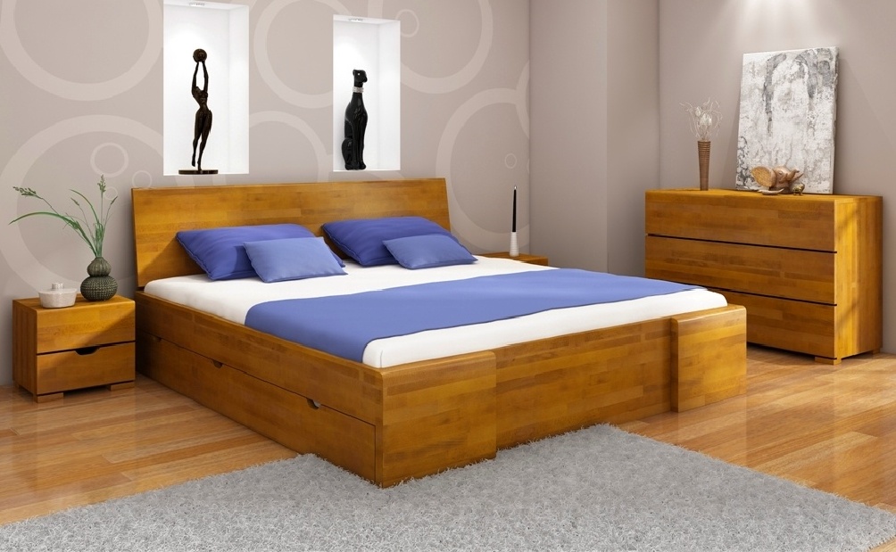 Manželská postel 200 cm Naturlig Blomst High Drawers (buk) (s roštem)