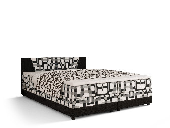 Manželská postel Boxspring 180 cm Linda (vzor + černá) (s matrací a úložným prostorem)