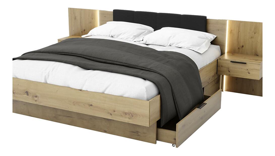 Manželská postel 160 cm Lewell (s čelním rámem) (s úl. prostorem) (dub artisan)