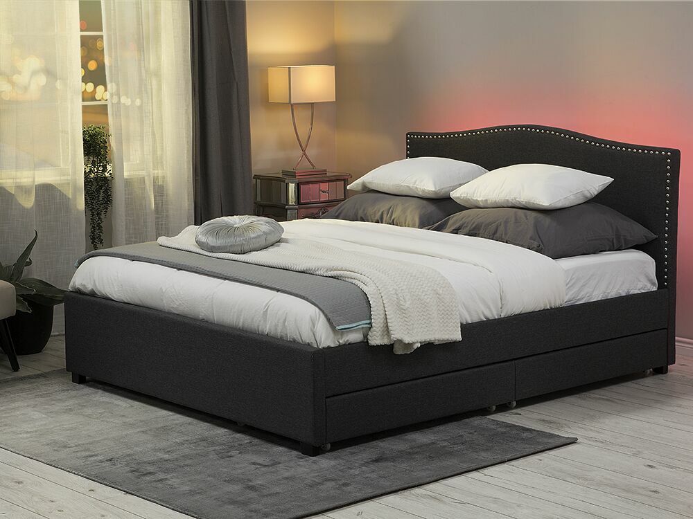 Manželská postel 160 cm MONTHY (s roštem, úl. prostorem a LED osvětlením) (tmavě šedá)