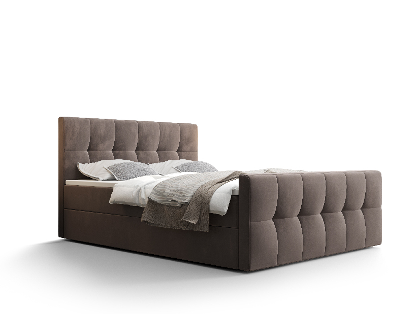 Manželská postel Boxspring 140 cm Macheta (hnědá) (s matrací a úložným prostorem)
