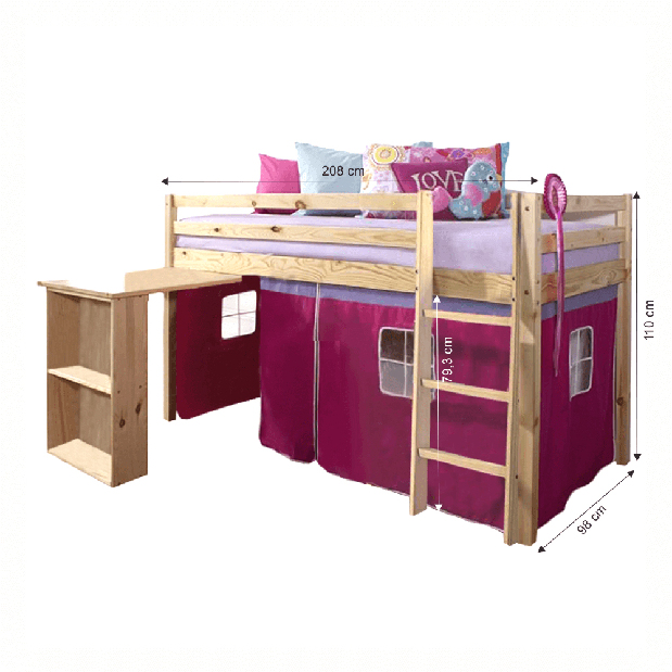 Dětská postel s PC stolkem 90 cm Alzaria (růžová)