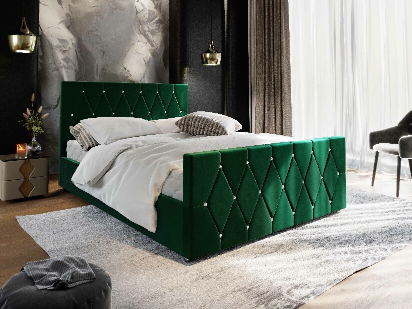 Manželská postel 160 cm Illa (tmavě zelená) (s roštem a úložným prostorem)