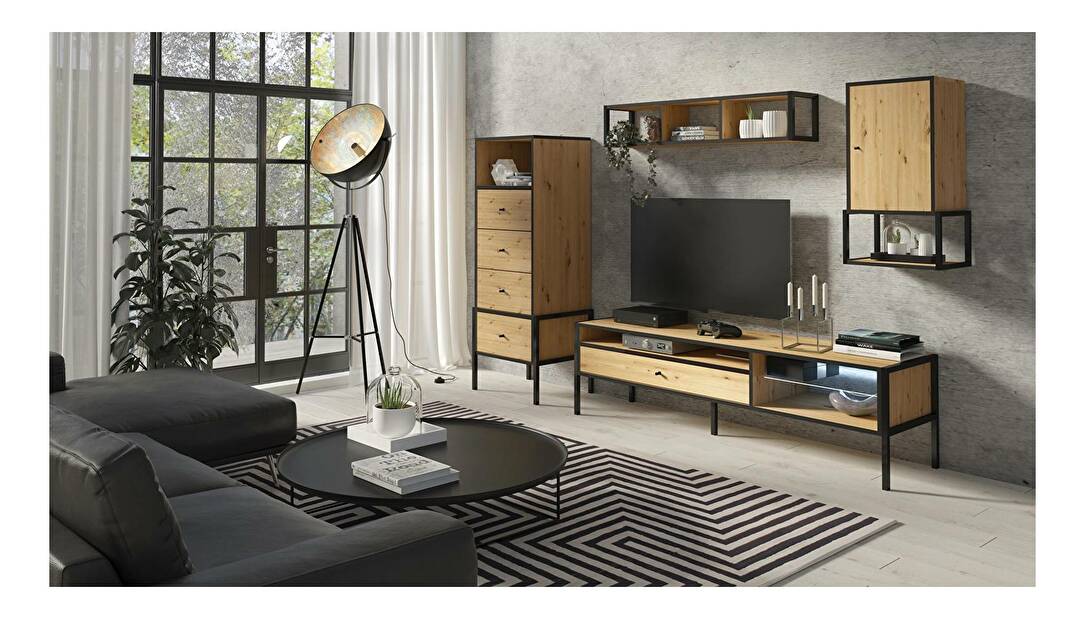 TV stolek/skříňka Luigi L6 (dub artisan + černá)