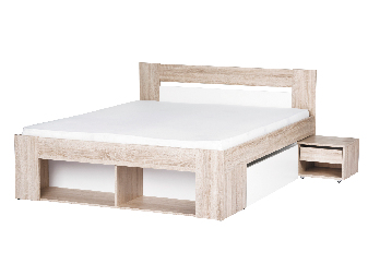 Manželská postel 140 cm Melinne 08 (dub sonoma 3D + bílá) (s úl. prostorem a noč. stolky)