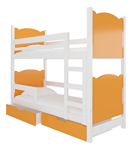 Patrová dětská postel 180x75 cm Marryann (s roštem a matrací) (bílá + oranžová)