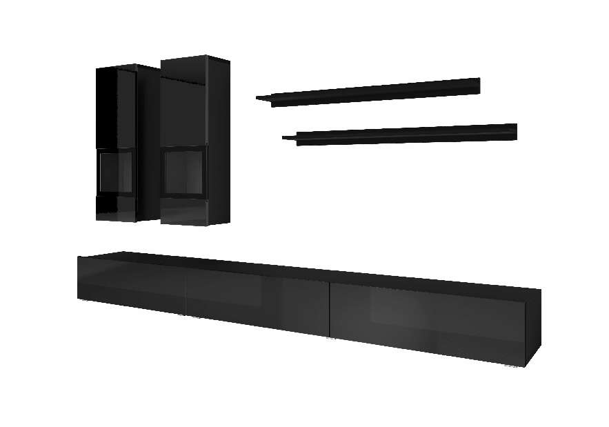 Obývací stěna Alease Typ 10 (černá + lesk černý) *výprodej