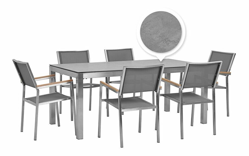 Zahradní set GROSSO (beton) (laminát HPL) (šedé židle) (pro 6 osob)