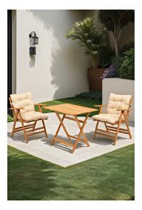 Souprava zahradního stolu a židlí Kikadu 2 (přírodní + krémová) (pro 2 osoby)