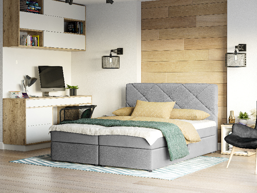 Kontinentální postel 180x200 cm Karum Comfort (světle šedá) (s roštem a matrací) (šedá)