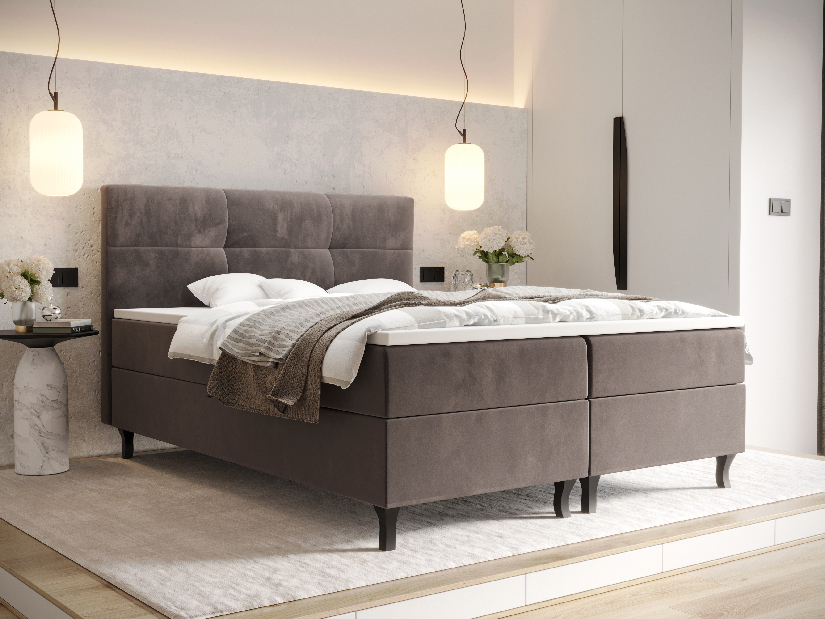 Manželská postel Boxspring 140 cm Lumba Comfort (hnědá) (s matrací a úložným prostorem)