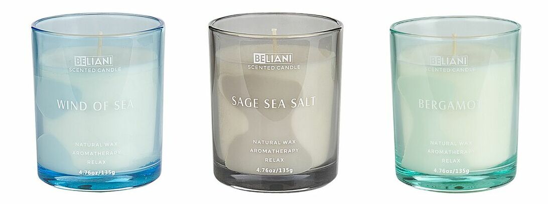 Sada 3 ks vonných svíček bergamot/mořský vánek/šalvěj a mořská sůl Joyza (zelená)