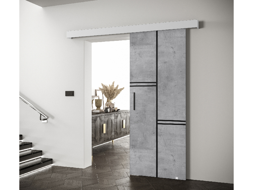 Posuvné dveře 90 cm Sharlene VIII (beton + bílá matná + černá)