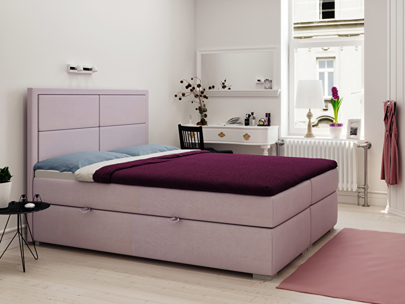 Kontinentální postel 160 cm Menorra (růžová) (s úložným prostorem)