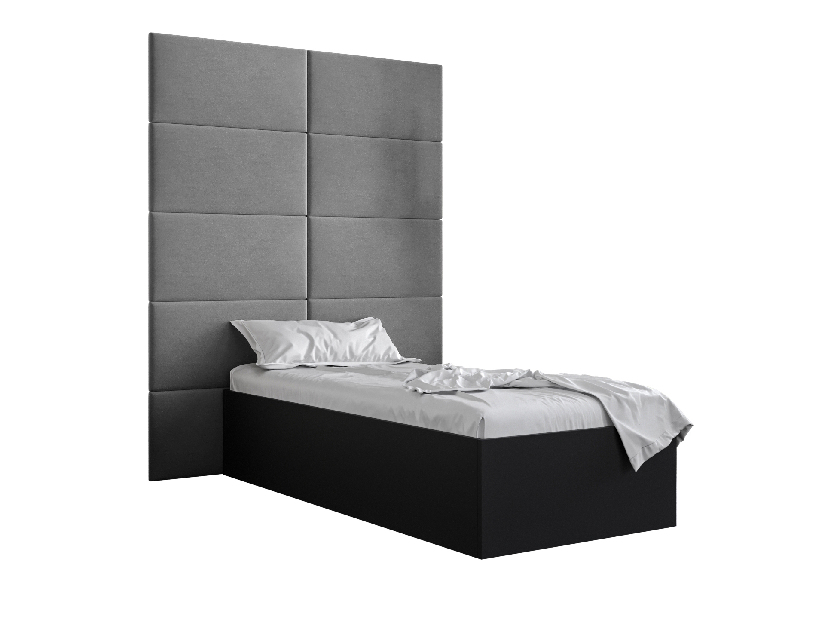 Jednolůžková postel s čalouněným čelem 90 cm Brittany 1 (černá matná + šedá) (s roštem)
