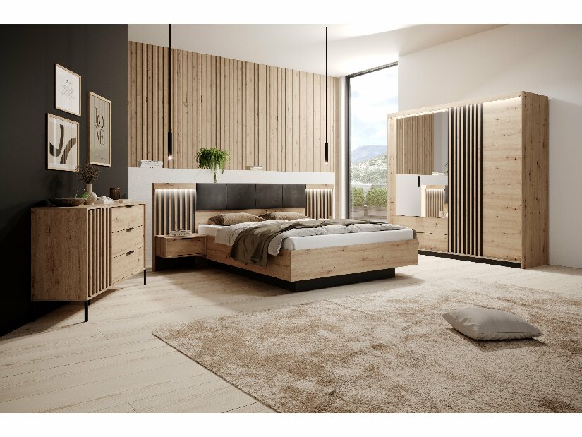 Manželská postel 160 cm Tallin (s úložným prostorem) (bez matrace a roštu) (dub artisan + antracit)