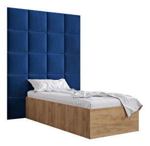 Jednolůžková postel s čalouněným čelem 90 cm Brittany 3 (dub craft zlatý + modrá) (s roštem)