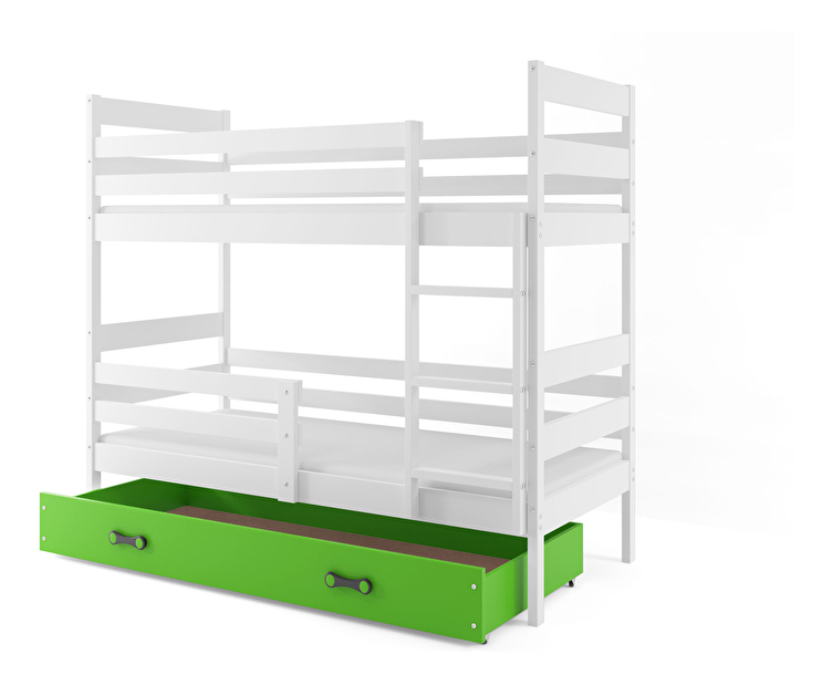 Patrová postel 90 x 200 cm Eril B (bílá + zelená) (s rošty, matracemi a úl. prostorem)