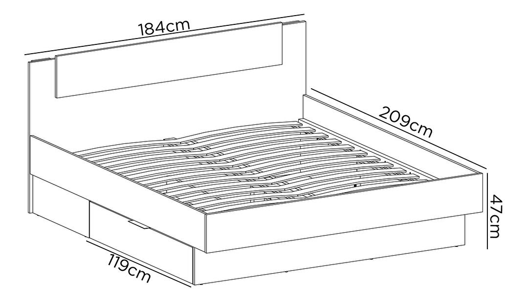 Manželská postel 180 cm Lewell (s čelním rámem) (s úl. prostorem) (bílá)