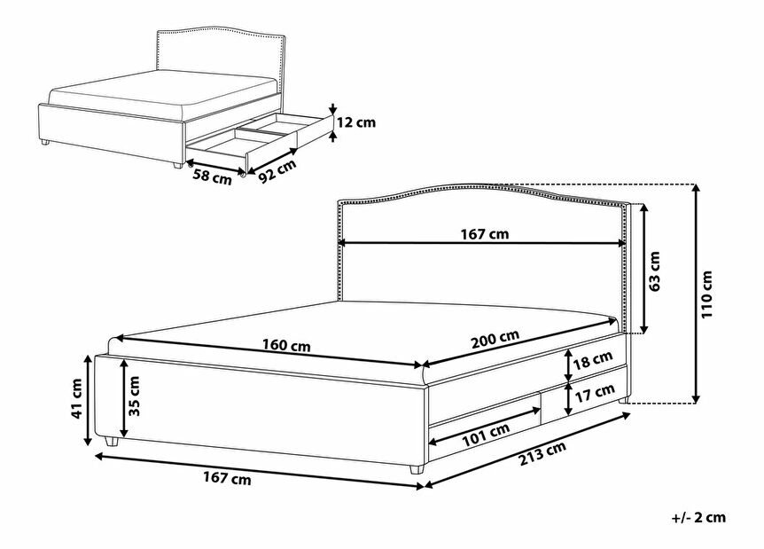 Manželská postel 160 cm MONTHY (s roštem, úl. prostorem a LED osvětlením) (šedá)