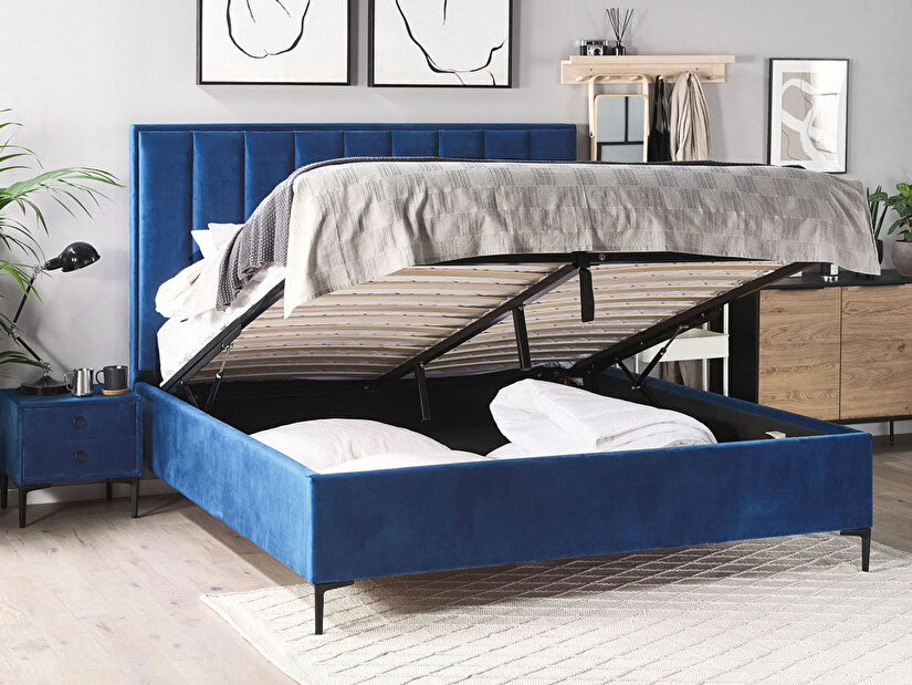 Manželská postel 140x200 cm Sanaza (námořnická modrá) (s úložným prostorem)