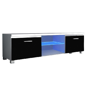 TV stolek/skříňka Linerad (bílá + extra vysoký lesk černý) (s osvětlením)