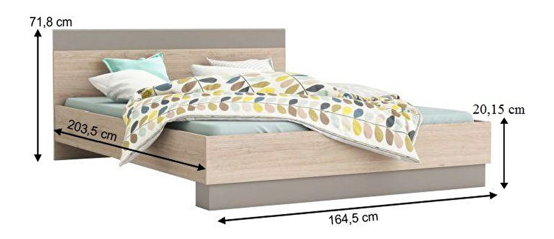 Manželská postel 160 cm Bihop (dub arizona + šedá) *výprodej