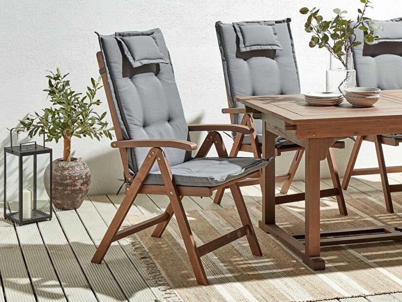 Set 2 ks zahradních židlí Amati (tmavé dřevo + šedá)
