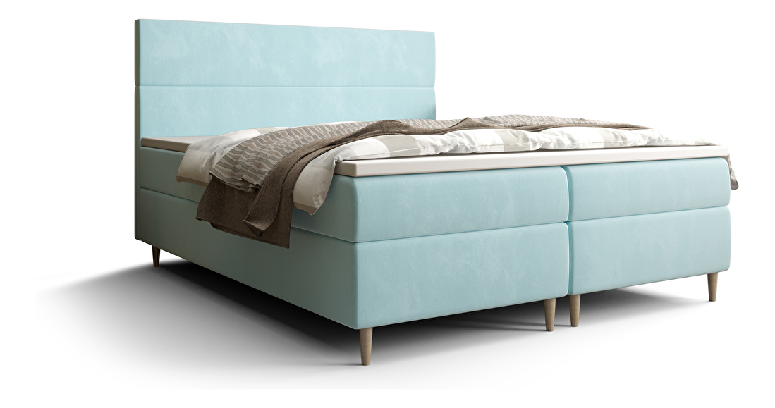 Manželská postel Boxspring 180 cm Flu Comfort (světlomodrá) (s matrací a úložným prostorem)
