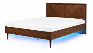 Manželská postel 160 cm MILLET (s roštem a LED osvětlením) (tmavé dřevo)