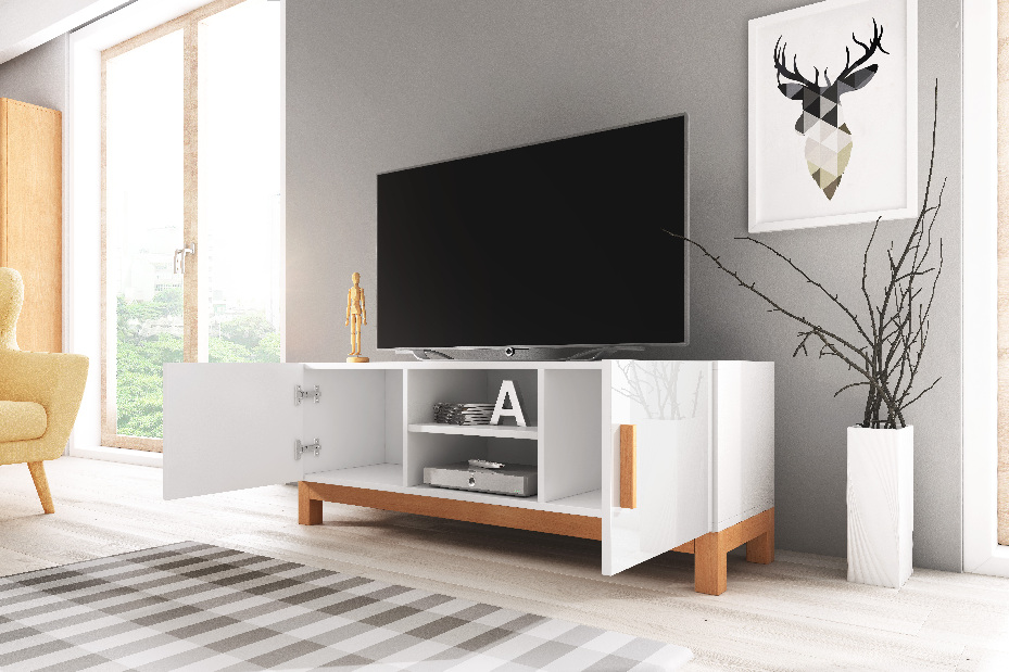TV stolek/skříňka Norge (bílý lesk + bílá matná)