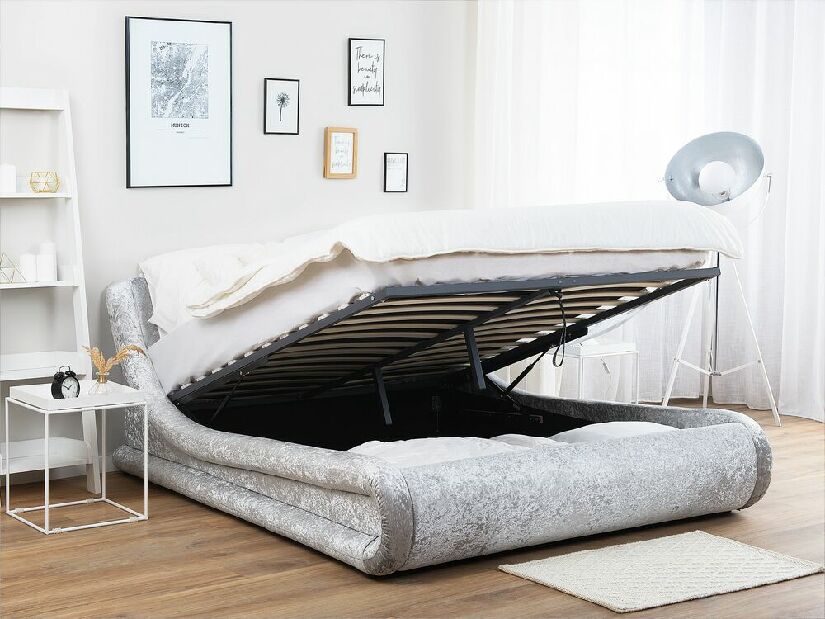 Manželská postel 180 cm Anais (stříbrná) (s roštem) (s úl. prostorem)