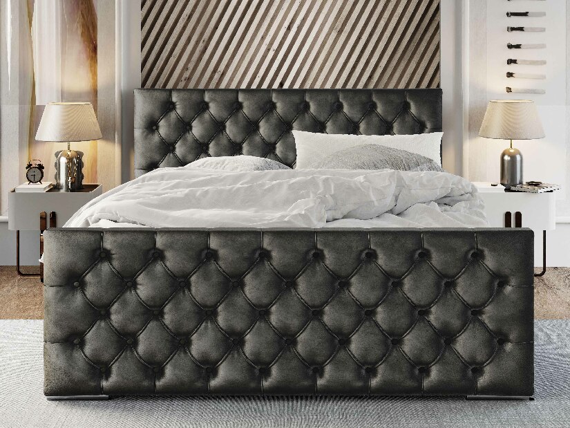 Manželská postel 140 cm Velva (tmavě šedá) (s roštem a úložným prostorem)
