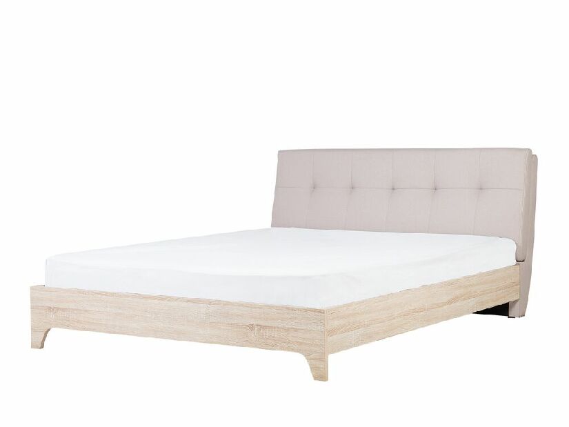 Manželská postel 180 cm BERGAMO (s roštem) (béžová + světlé dřevo)