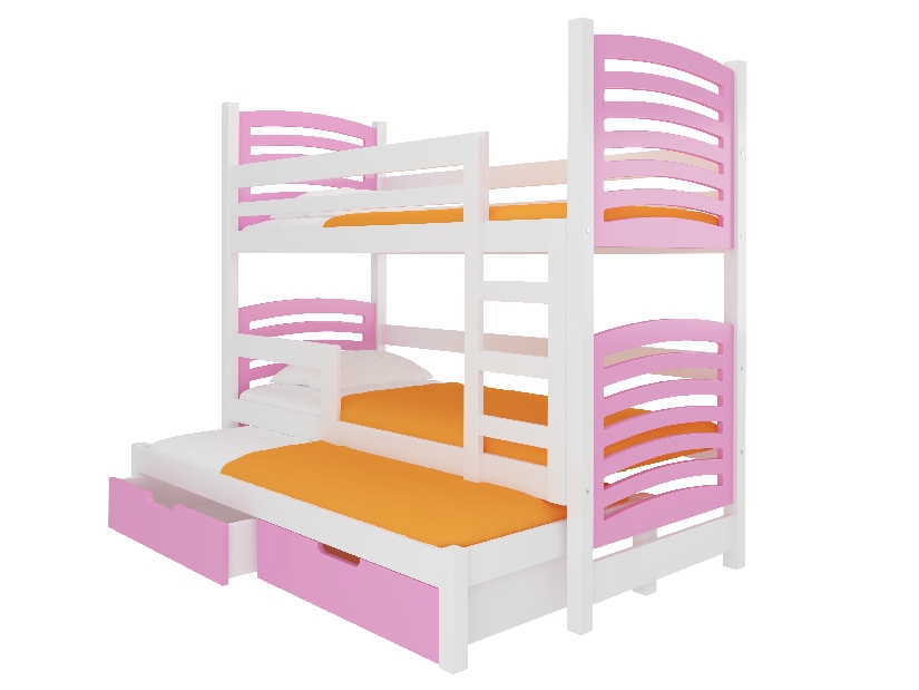 Patrová dětská postel 180x75 cm Stanislava (s roštem a matrací) (bílá + růžová)