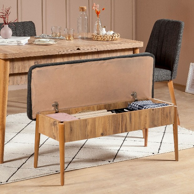 Rozkládací jídelní stůl se 2 židlemi a 2 lavicemi Vlasta (borovice antlantic + antracit)