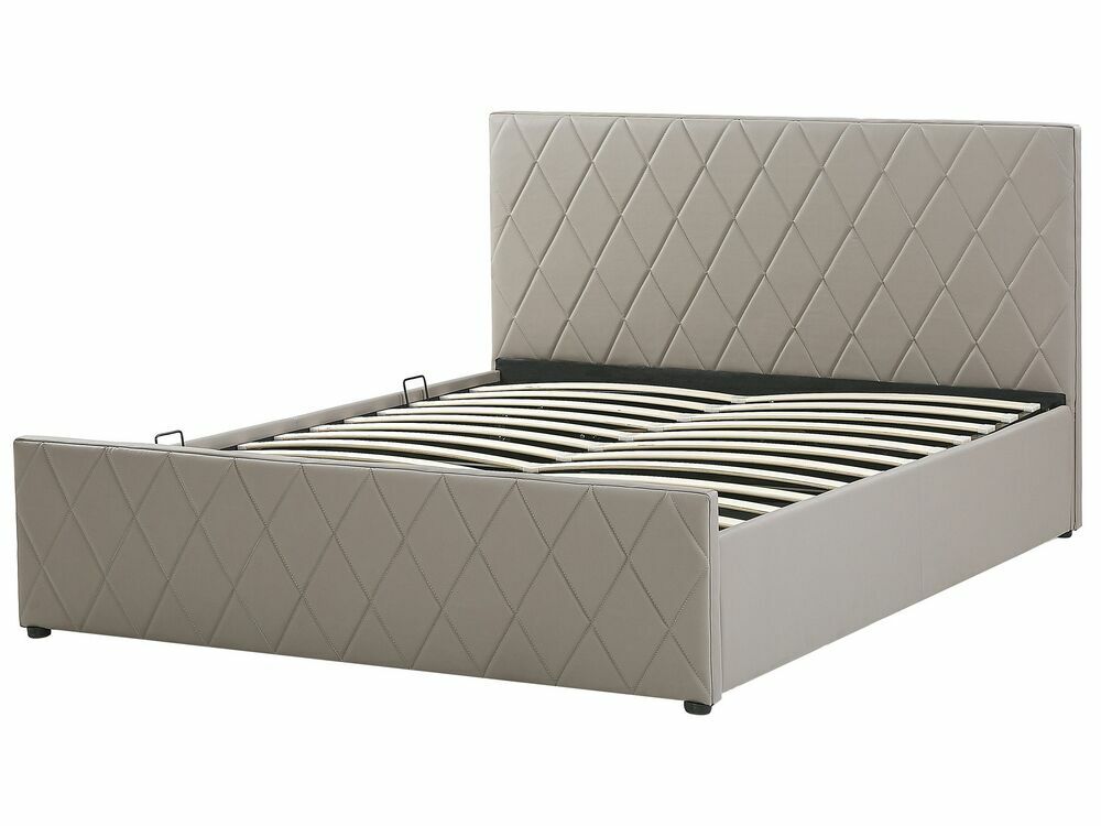 Manželská postel 180 cm ROFARIO (šedá) (umělá kůže) (s roštem a úl. prostorem)