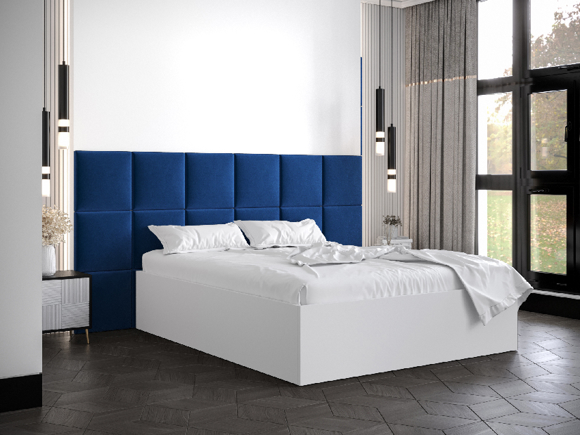 Manželská postel s čalouněným čelem 160 cm Brittany 4 (bílá matná + modrá) (s roštem)