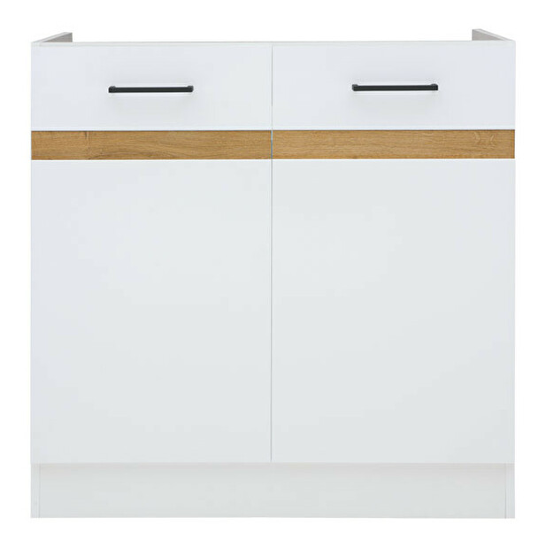 Spodní kuchyňská skříňka pod dřez BRW Junona line DK2D/80/82 (Bílá + Lesk bílý + Dub craft zlatý)