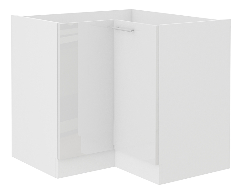 Rohová dolní kuchyňská skříňka Lavera 89 x 89 DN 1F BB (bílá + lesk bílý)