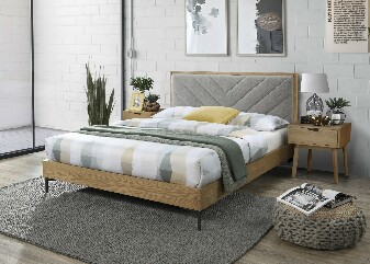 Manželská postel 160 cm Margerie (šedá + přírodní + černá) (s roštem)