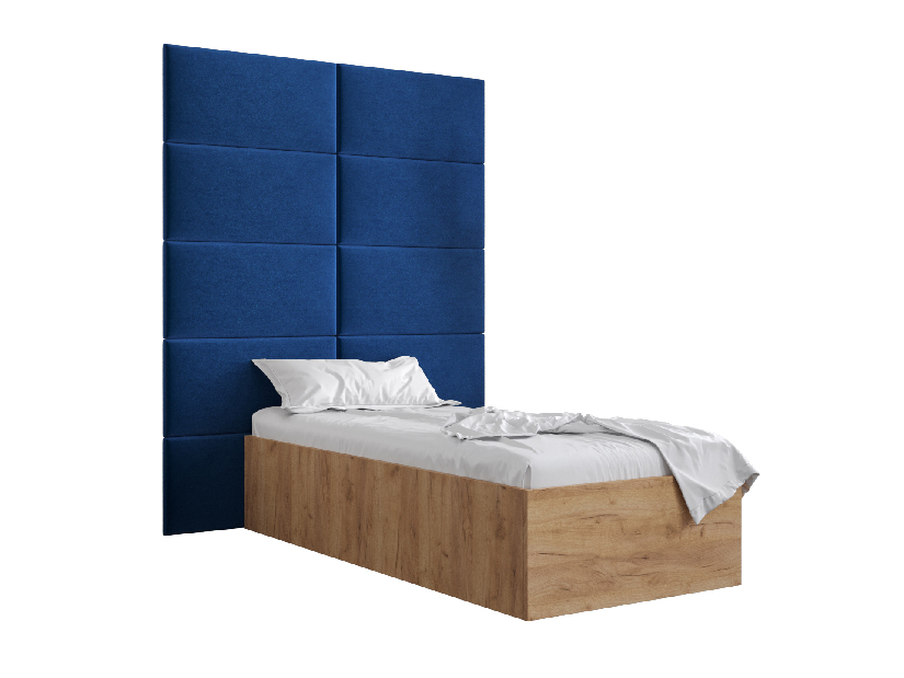 Jednolůžková postel s čalouněným čelem 90 cm Brittany 1 (dub craft zlatý + modrá) (s roštem)